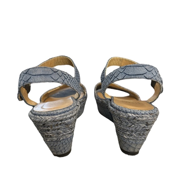 Stuart Weitzman Blue Denim Chambray Espadrille Wedge Sandals 6 - Picture 8 of 9